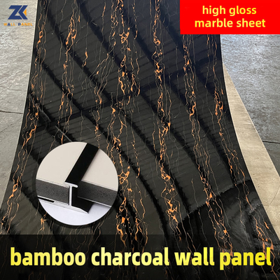 গুণমান কারখানার সরাসরি বিক্রয় 1.22*2.44 M PET উচ্চ চকচকে মার্বেল বাঁশ কাঠকয়লা ওয়াল প্যানেল কারখানা